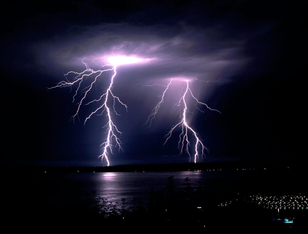 Fall Thunderstorm Late Night Lightning Strike Puget Sound Elliott Bay